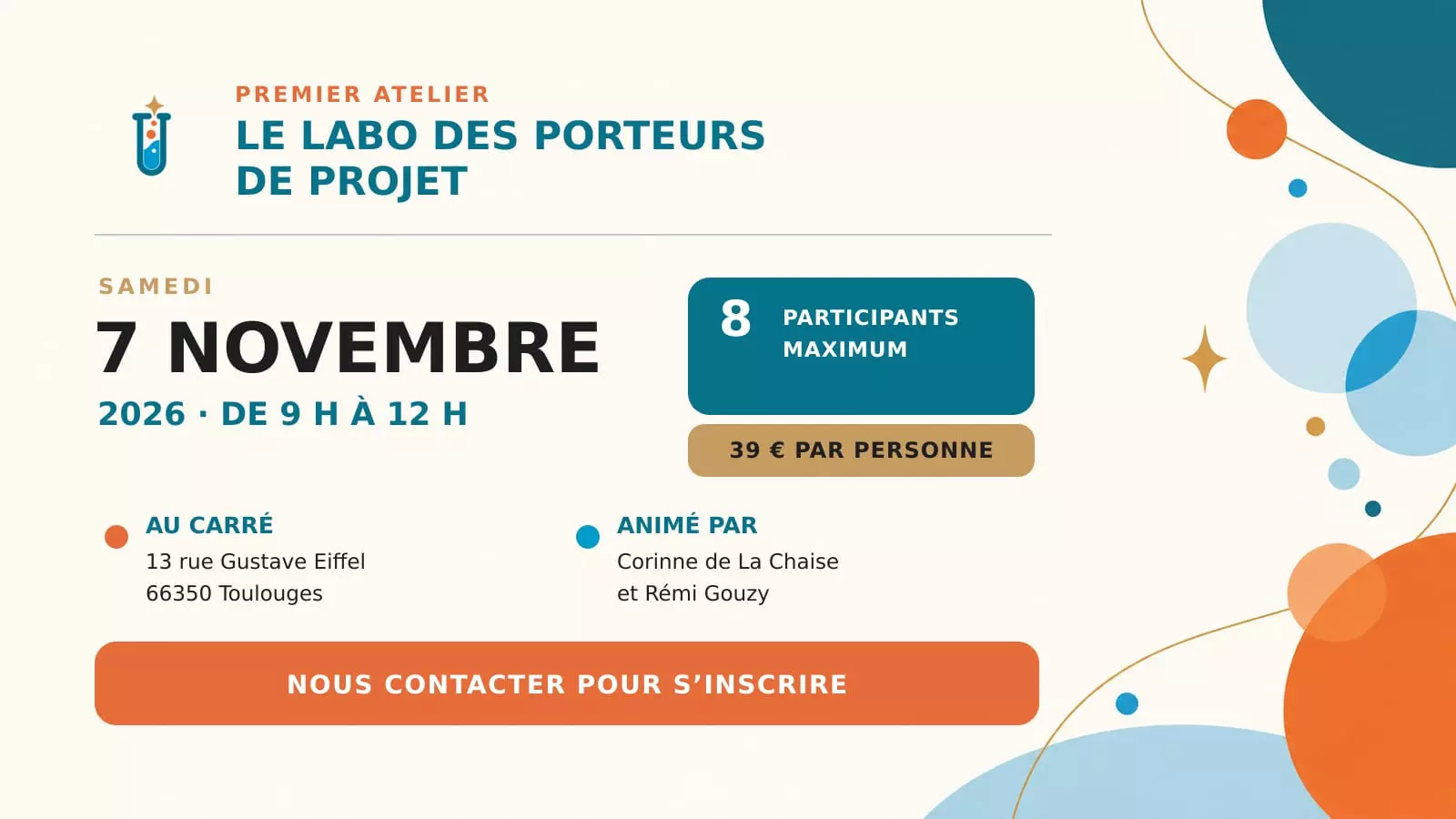 Affiche du Labo des Porteurs de Projet, le 7 novembre 2026 au Carré à Toulouges.